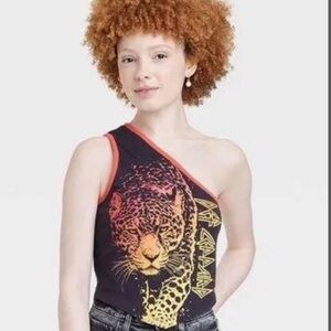 Def Leppard One Shoulder Leopard Graphic Tank Top